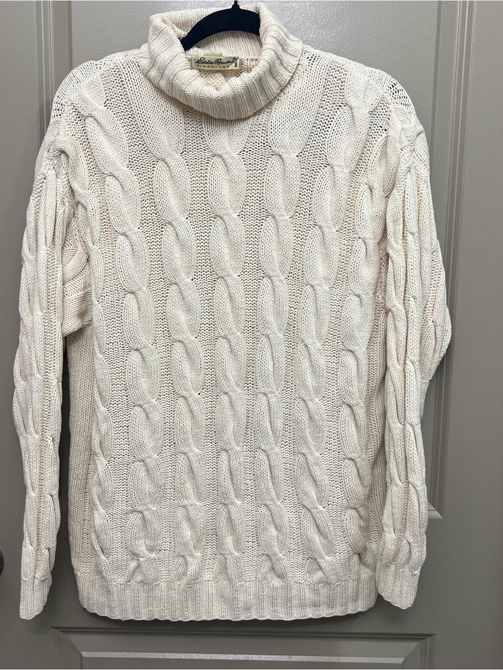 Cable Knit Turtleneck Sweater - Cream - Eddie Bauer - 100% Cotton